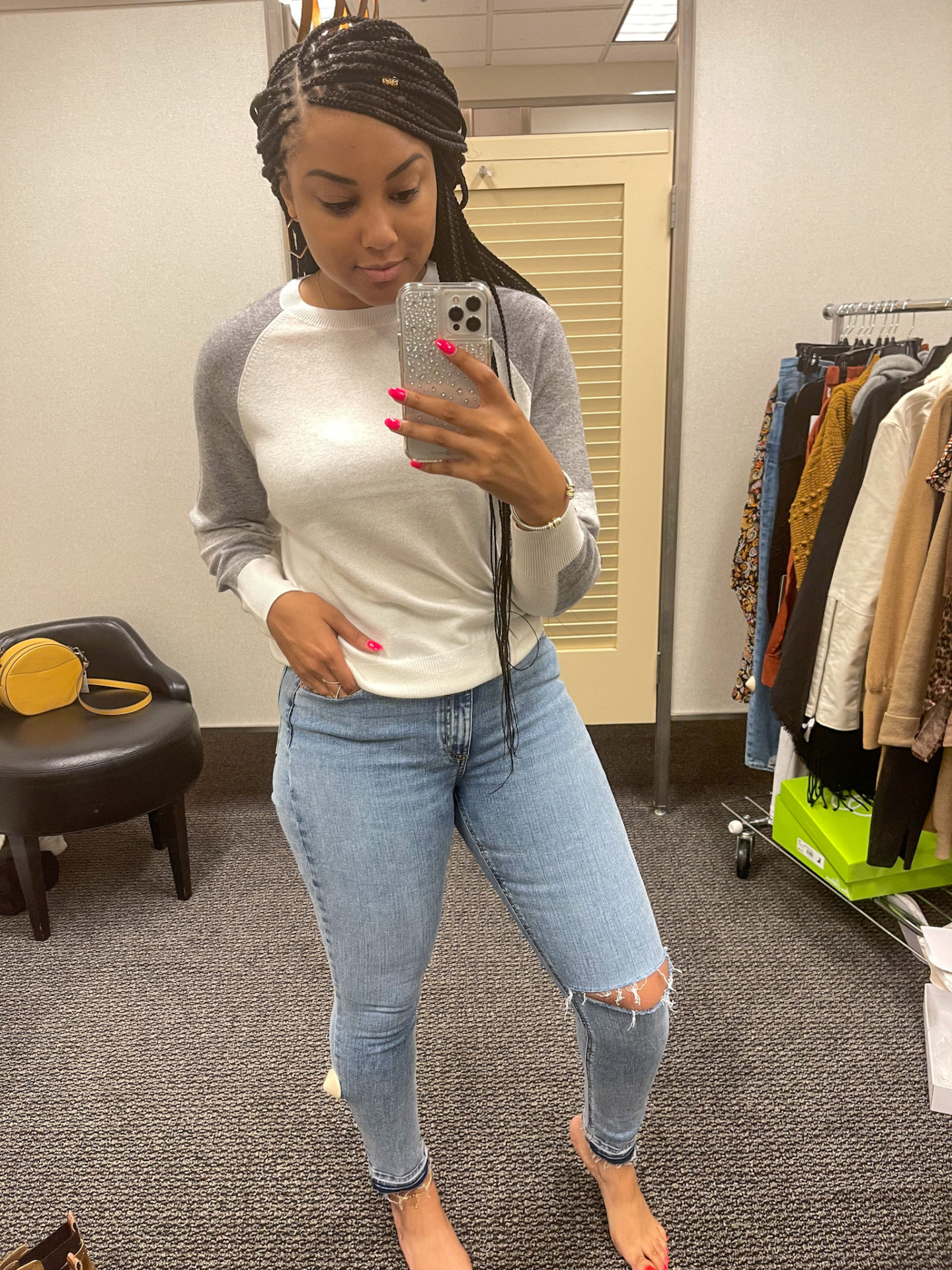 Reiss colorblock sweater, Rag & Bone Nina jeans