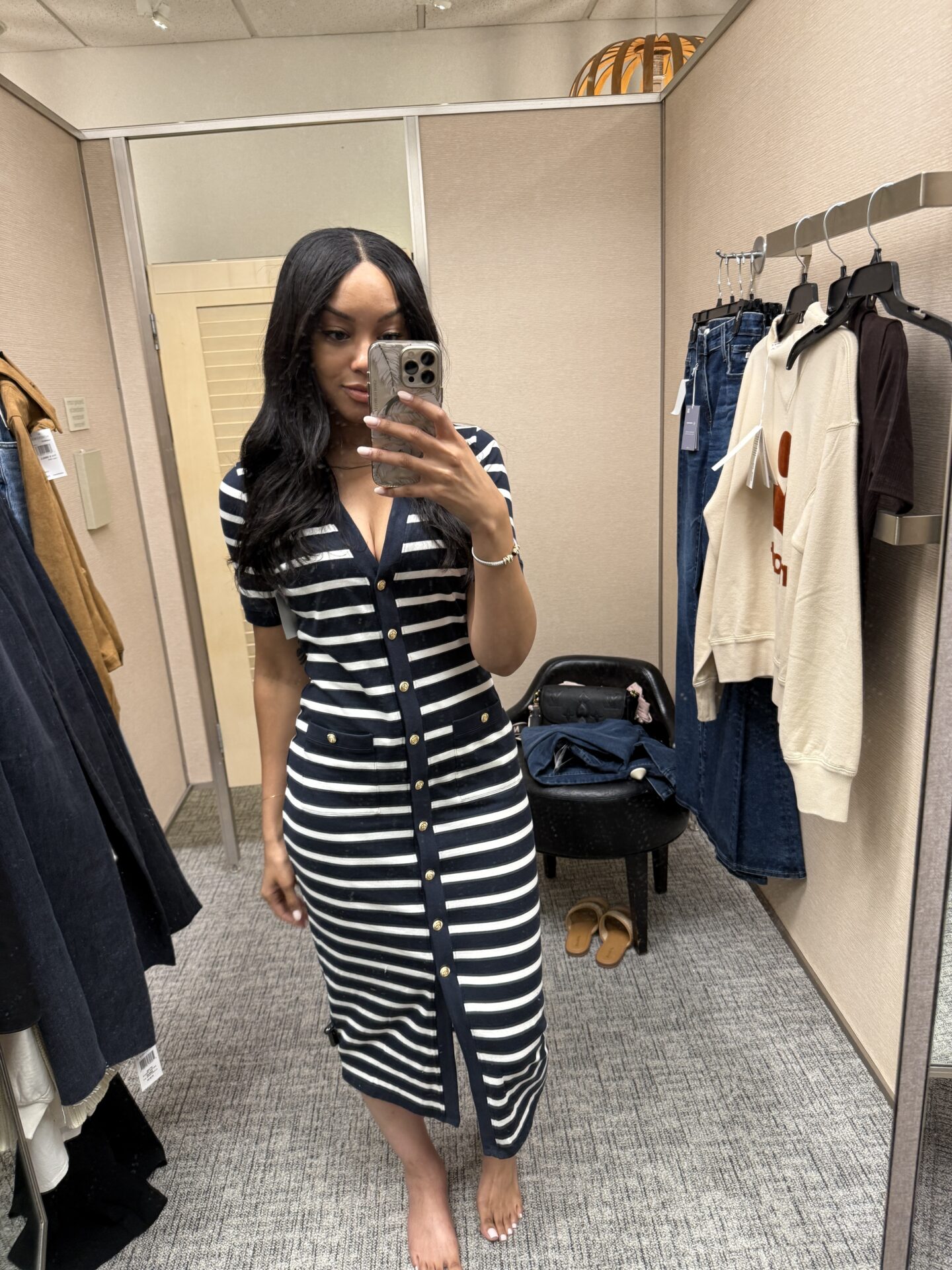 FRAME Striped Sailor Midi Dress