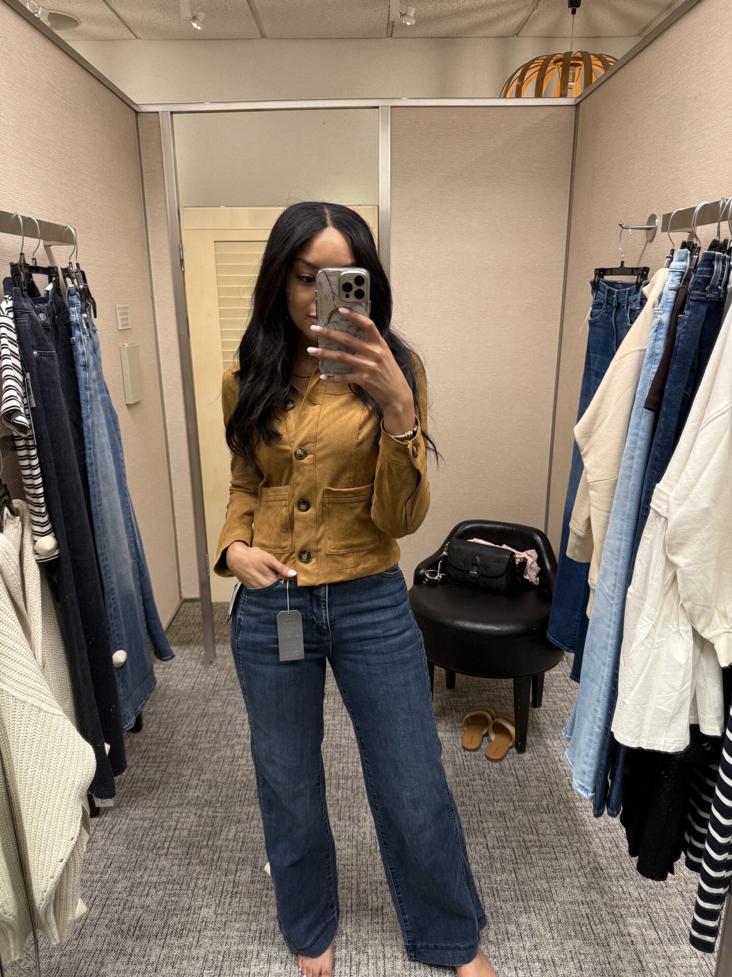 KUT from the Kloth Maddie Faux Suede Jacket and Wit & Wisdom Gracie Skyrise Wide Leg Jeans