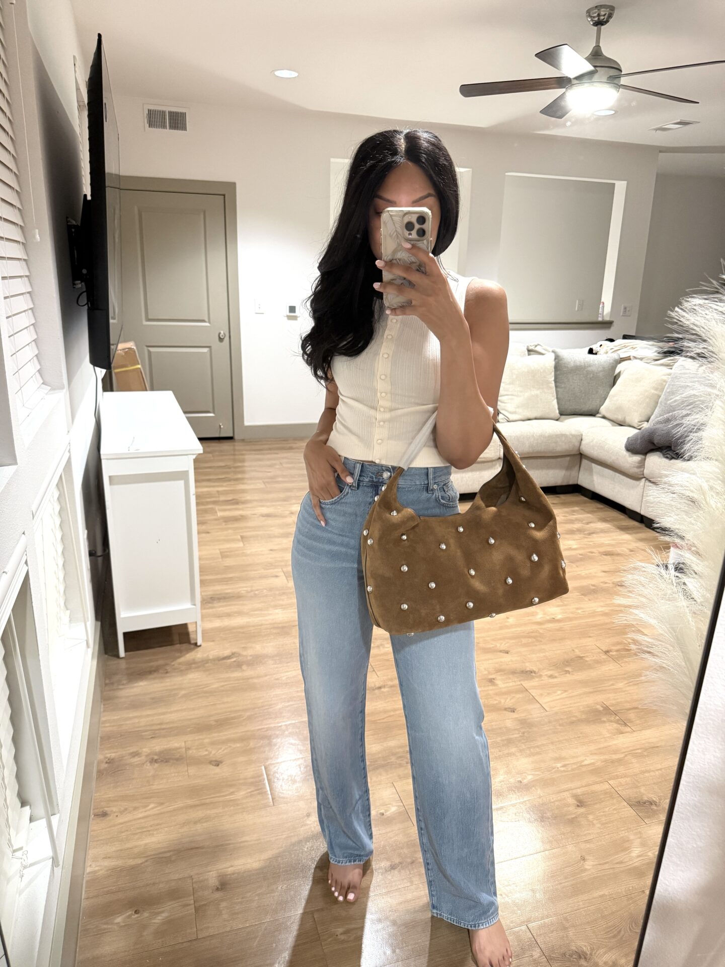 Madewell outfit, ribbed, Perfect Vintage wide leg jeans, Mylie Shoulder Bag, fall outfit, fall denim