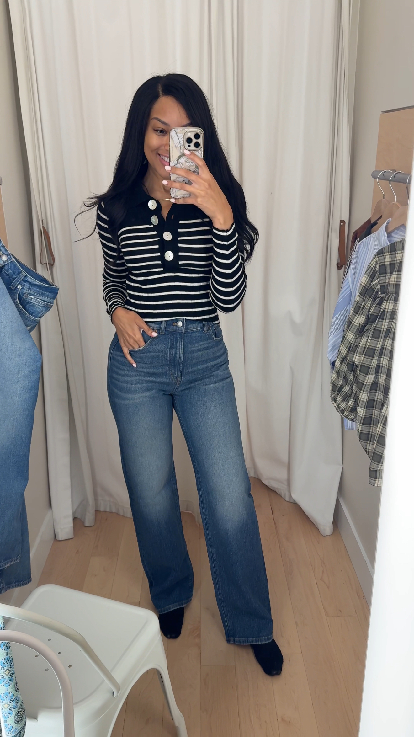 Madewell ribbed polo and jeans outfit