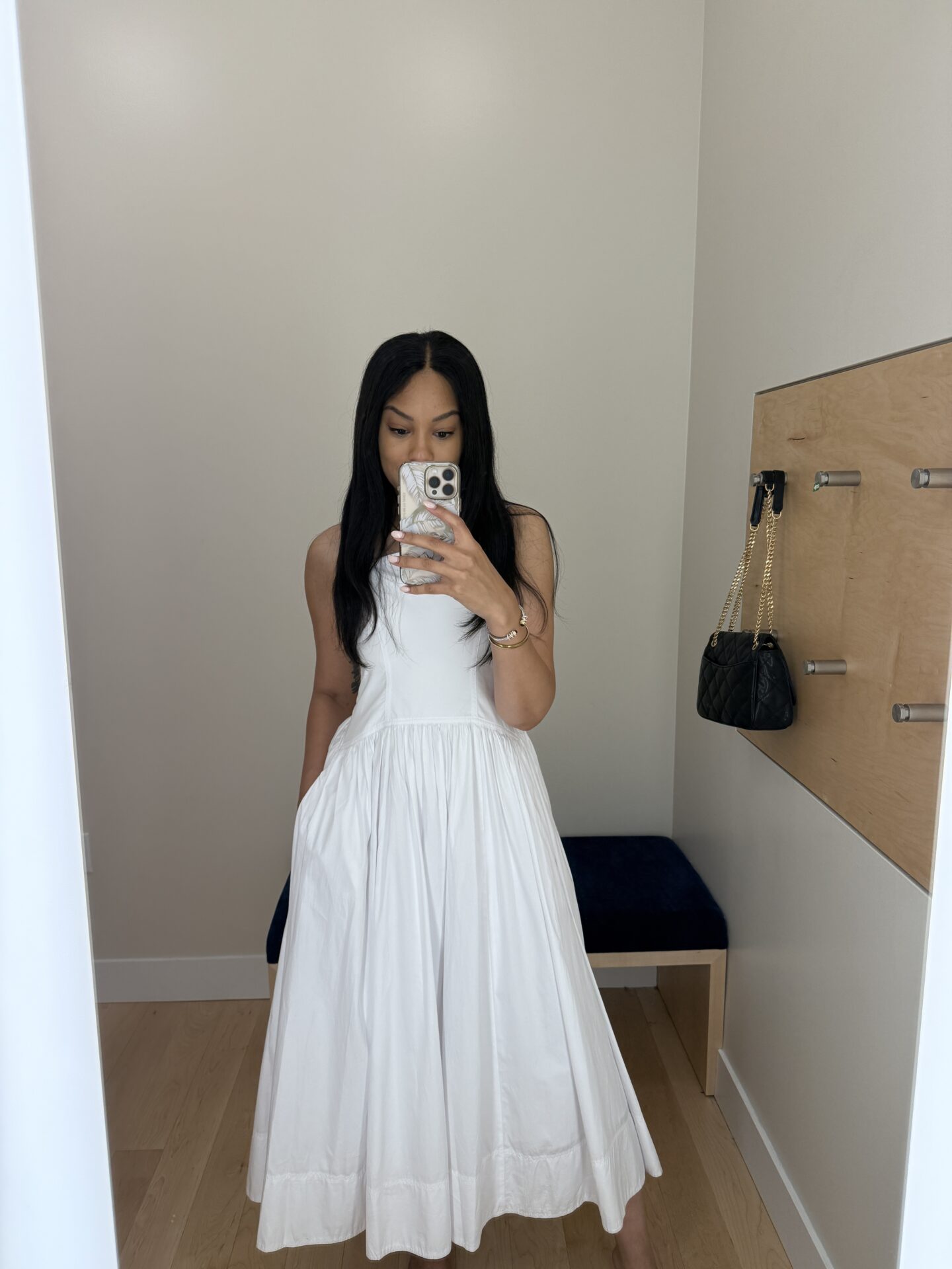 Poplin seamed midi dress white summer