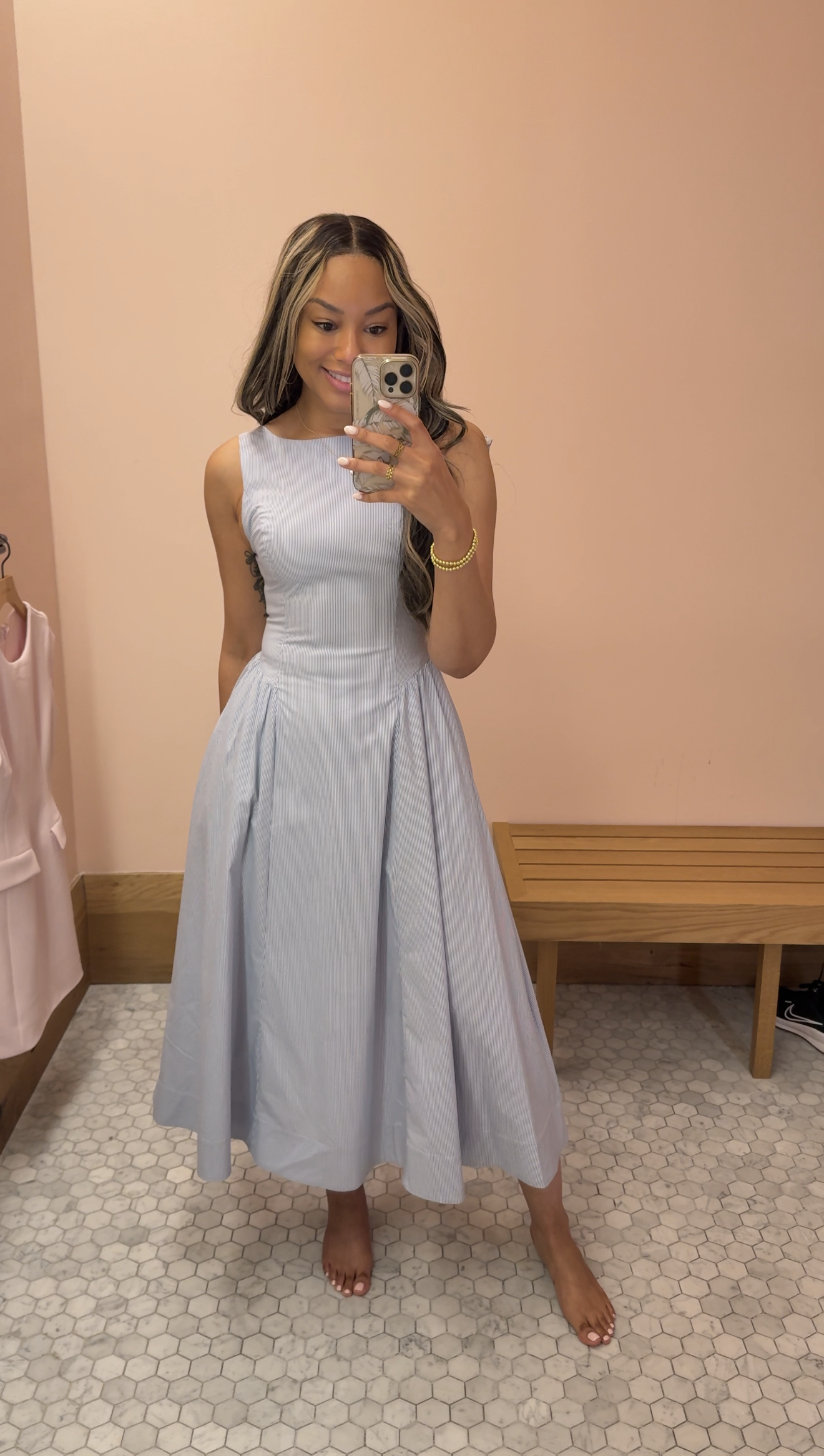 Wilfred Tina Poplin Dress blue white stripe